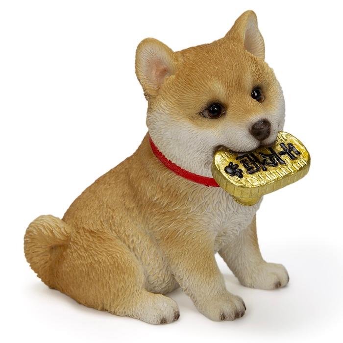 WOOBIA（ウービア） 犬 置物 モチーフ金貨をくわえる柴犬 縁起物 開運