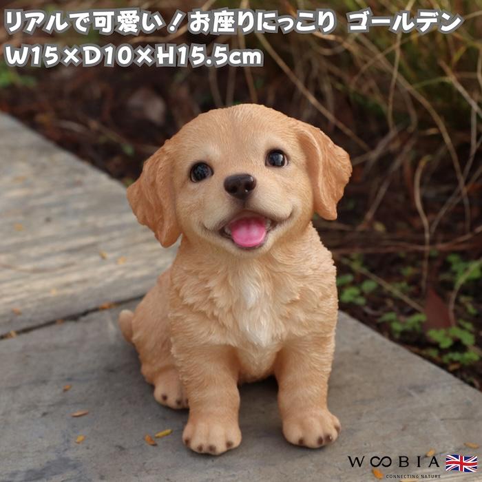 犬 置物 お座りにっこりゴールデンレトリバー 高さ15.5cm WOOBIA