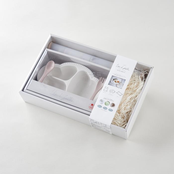 3色から選べる ベビーギフト もぐもぐ5点セット 食器 エプロン マット 一式 Lien de famille おしゃれで可愛い | lien de famille | 05