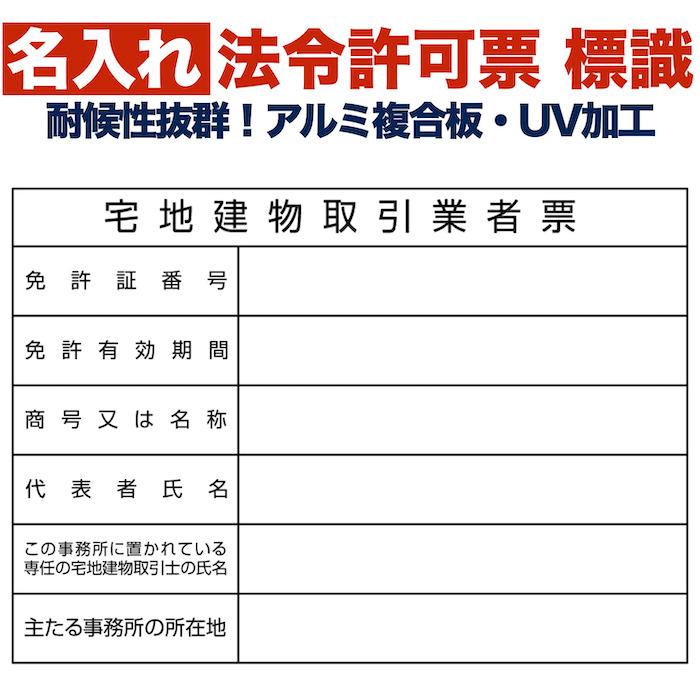 名入れあり 法令許可票 宅地建物取引業者票 標識 看板 400mm×300mm アルミ複合板 四隅穴あき加工選択可能 結束バンド6本付 | 