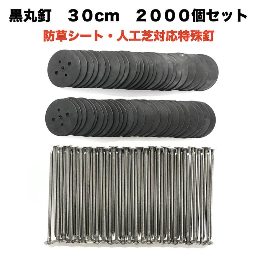 黒丸釘セット 黒丸板2000枚+30cm釘2000本セット ロング 防草シート 人工芝 押さえ用 特殊釘 押さえ杭 押さえピン