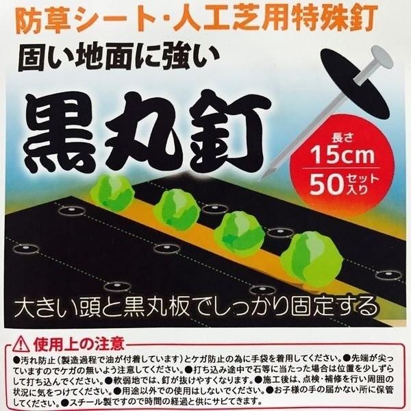 黒丸釘セット 15cm 50本入 防草シート 押さえ釘 黒丸板60mm 穴3種類 一本釘 固定ピン U字代用 雑草対策 業務用 | 