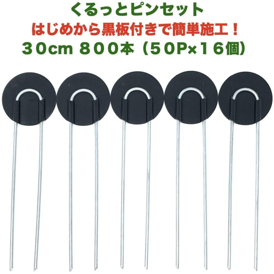 防草シート用 くるっとピン Uピン杭 ワッシャー付き 長さ30cm 800本 50P×16個セット アンカー 黒丸 U字型