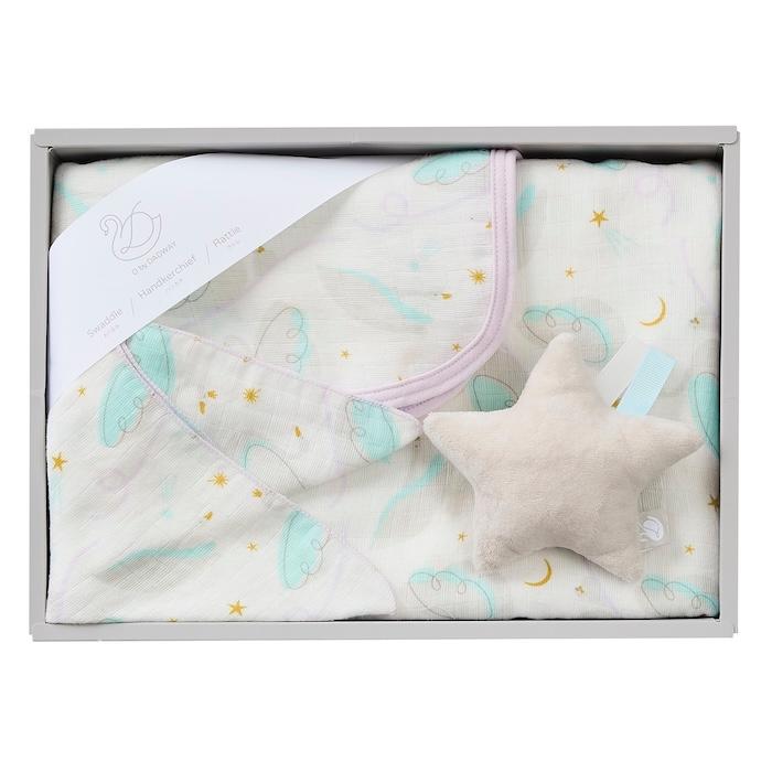 出産祝い D by DADWAY ディーバイダッドウェイ ガーゼおくるみ スワドル ギフトセット M スワンレイク ラベンダー ガーゼハンカチ 星 | D by DADWAY | 11