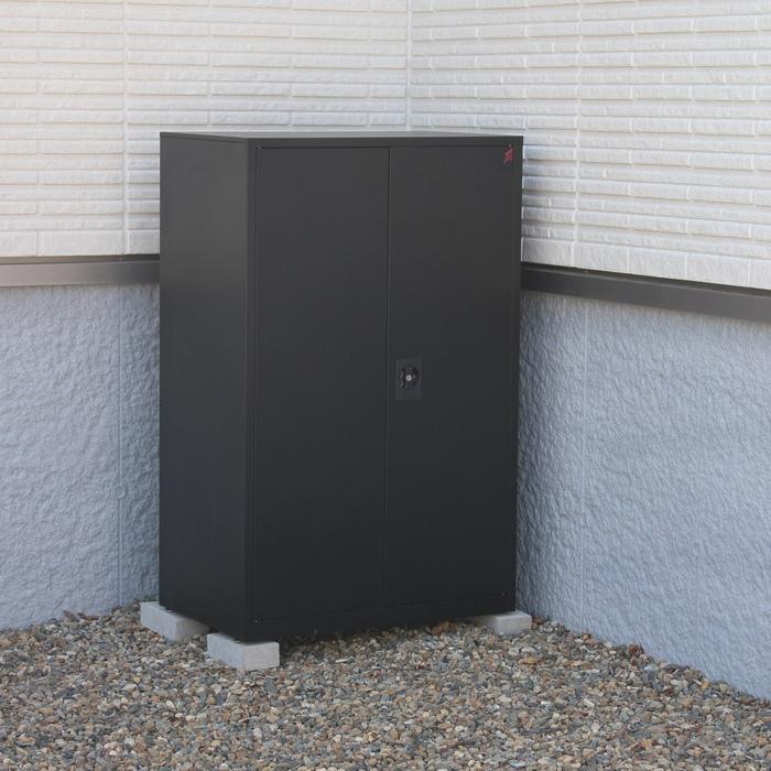 両扉式スチール製収納庫 2段収納 Lサイズ 物置 屋外 収納 スチール物置 