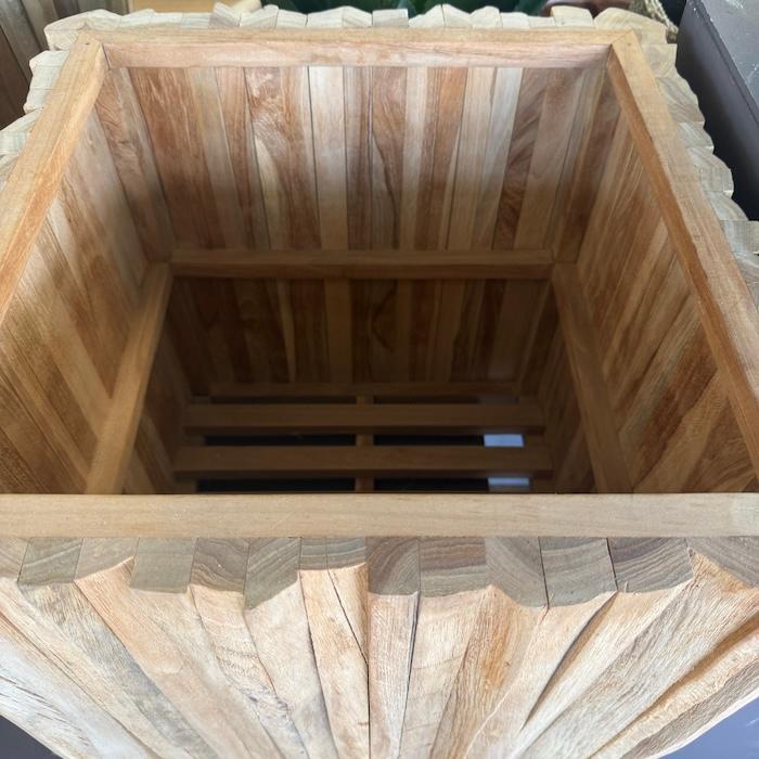 植木鉢 おしゃれ 木製 大型 四角 チークウッド キューブ 天然木 鉢カバー スクエア 屋外 室内 北欧 観葉植物 KONTON_5