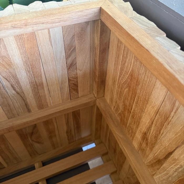 植木鉢 おしゃれ 木製 大型 四角 チークウッド キューブ 天然木 鉢カバー スクエア 屋外 室内 北欧 観葉植物 KONTON_8