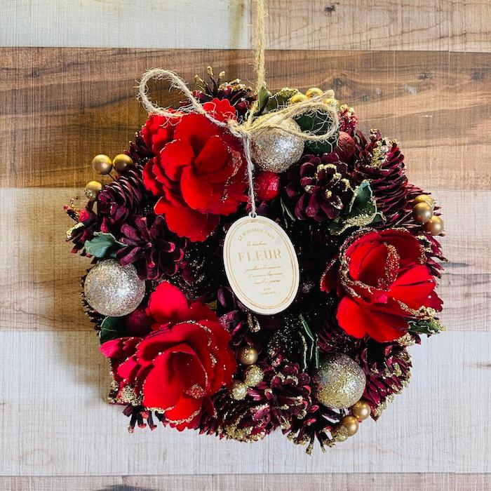 お花のナチュラルリース Mサイズ 約25cm 玄関 北欧 ドア 紙スタンド