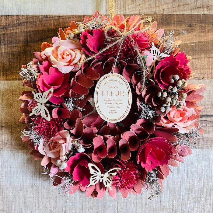 お花のナチュラルリース Mサイズ 約25cm 玄関 北欧 ドア 紙スタンド