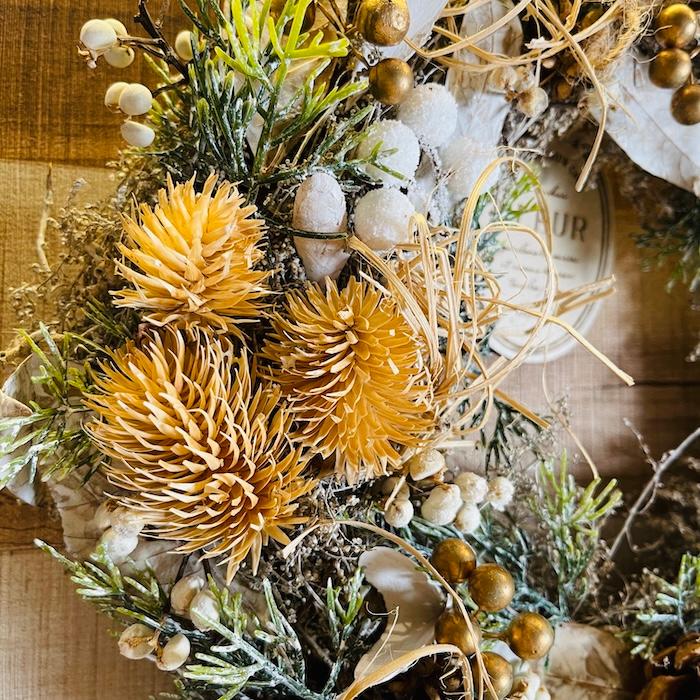 お花のナチュラルリース Lサイズ 約33cm 玄関 北欧 ドア 紙スタンド