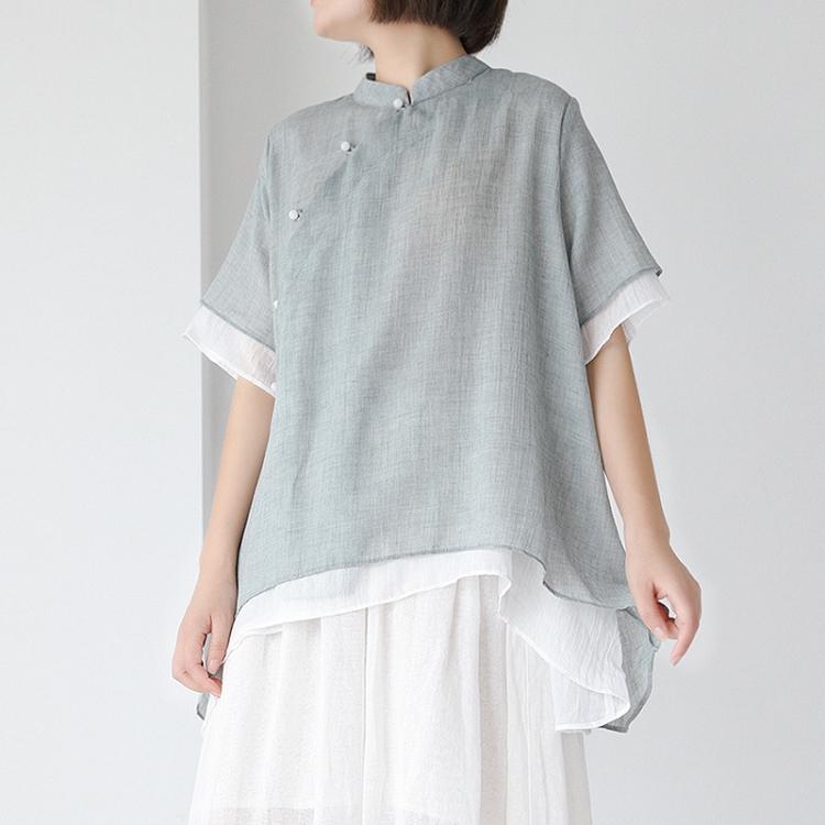 チャイナカラー シャツ ブラウス 斜めボタン 森ガール レディース 夏 半袖 立襟 Lz みどりショップ 通販 Yahoo ショッピング