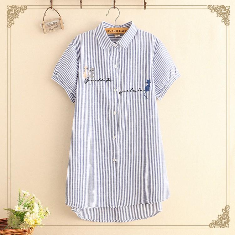 シャツ ワンピース チュニック 半袖 襟付き 猫ちゃん 刺繍 Sy みどりショップ 通販 Yahoo ショッピング