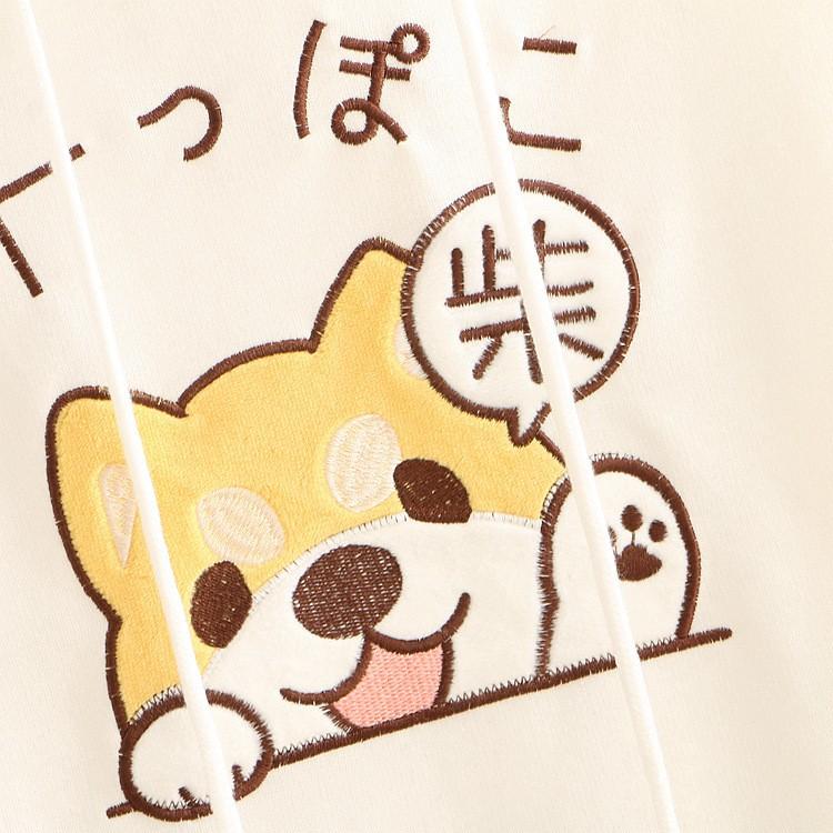 森ガール 半袖 パーカー ワンちゃん 柴犬 イラスト フードに耳付き レディース Sy みどりショップ 通販 Yahoo ショッピング