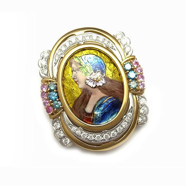 緑屋質屋】梶 光夫(カジミツオ) エマーユブローチ D1.75ct S0.57ct 