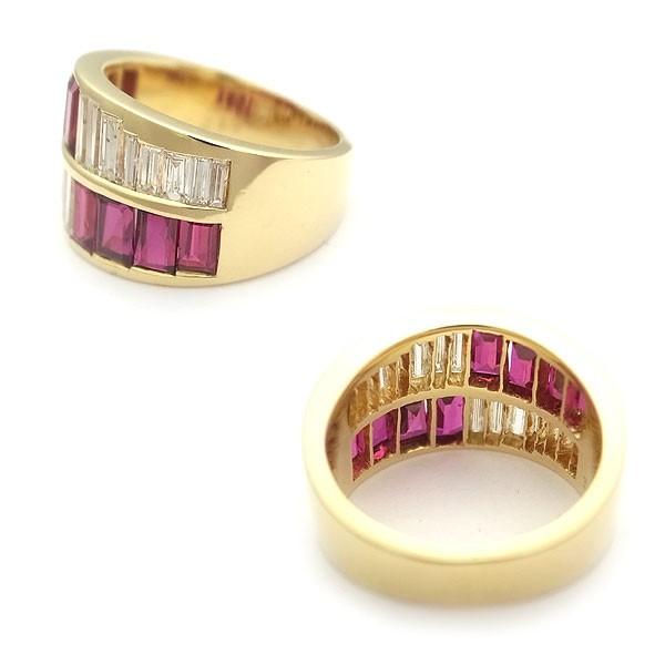 緑屋質屋】特選ジュエリー ルビーリング バケットカット 2.15ct K18YG  