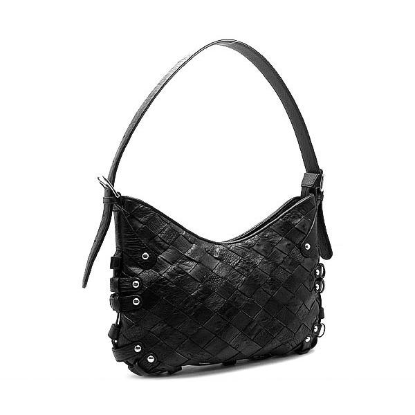 緑屋質屋】オーストリッチ ショルダーバッグ 編み込み 黒【中古】 : 緑  