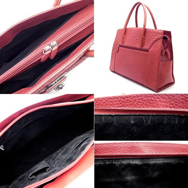 緑屋質屋】オーストリッチ ハンドバッグ レッド(ピンク系)【中古