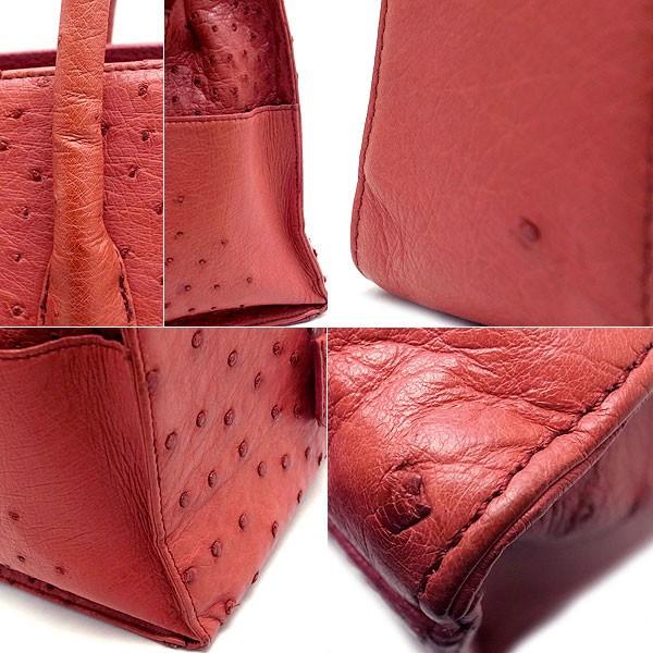 緑屋質屋】オーストリッチ ハンドバッグ レッド(ピンク系)【中古