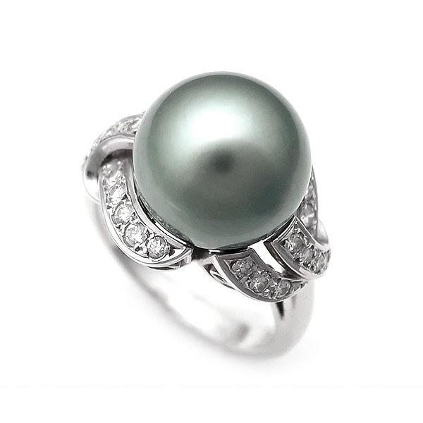 緑屋質屋】ミキモト ブラックパール・ダイヤリング 10.8mm Pt950【中古