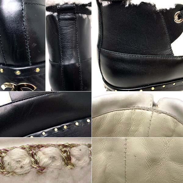 CHANELブラックファー付きムートンブーツ39