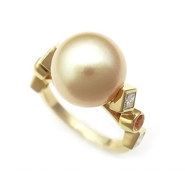 【緑屋質屋】【プライスダウン】ショーメ　クラリスパールリング　ダイヤ・オレンジサファイア　K18YG【中古】