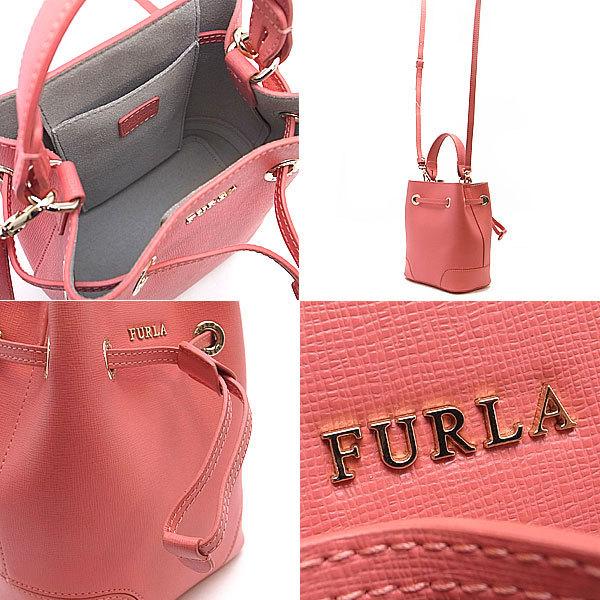 【緑屋質屋】フルラ(FURLA) ステイシー ミニ ドローストリングス ショルダーバッグ 型押しレザー/ピンク【中古】 :5004672:緑屋