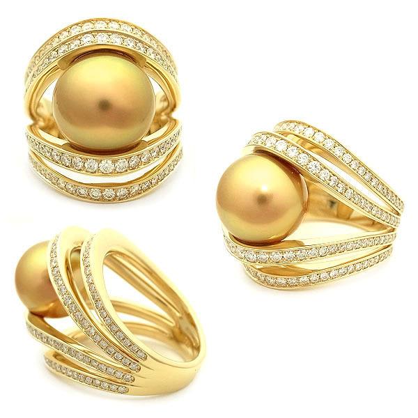 緑屋質屋】ミキモト 南洋ゴールデンパール・ダイヤ リング A World of