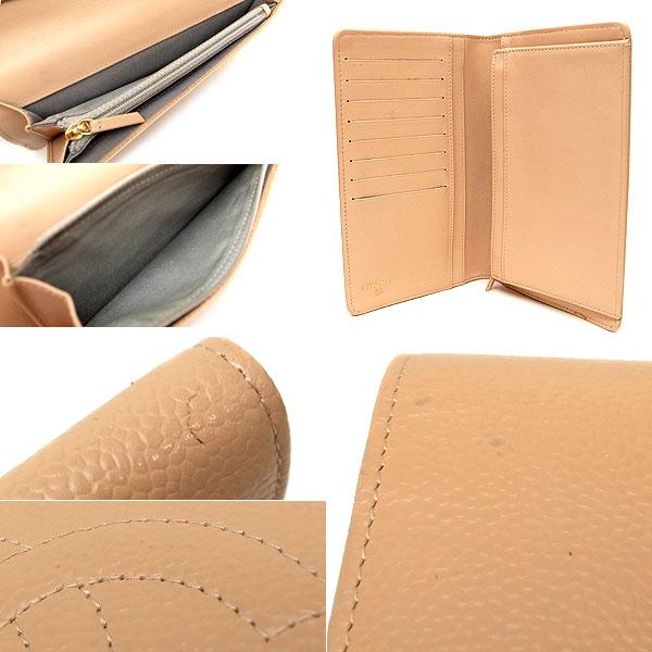 緑屋質屋】シャネル A48651 2つ折り長財布 キャビアスキン/ベージュ  