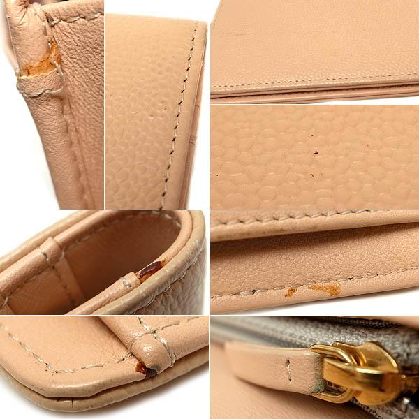 緑屋質屋】シャネル A48651 2つ折り長財布 キャビアスキン/ベージュ  