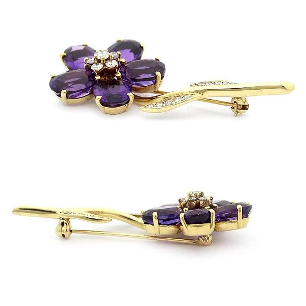 緑屋質屋】ティファニー アメジスト・ダイヤモンド フラワーモチーフ