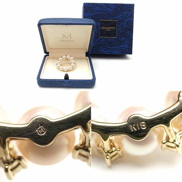 緑屋質屋】ミキモト パール ブローチ 5.7mm 11Pダイヤ K18YG【中古