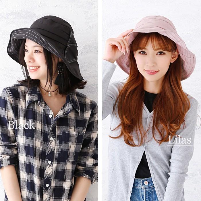 サファリハット レディース つば広 折りたたみ 帽子 リボン ワイヤー