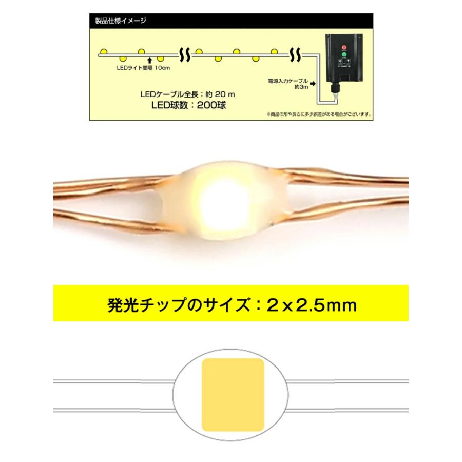 イルミネーション ソーラー 屋外 LED 高輝度 200球 20M リモコン付き 
