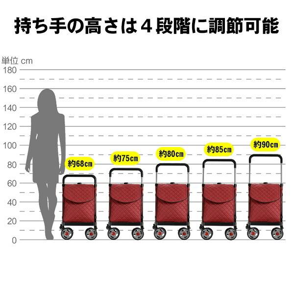 ショッピングカート 4輪 横押し レディース 静音 軽量 キャリーバッグ 鞄 軽い 大容量 高さ調節 キャリーカート hi-15176-DS ヤマト発送 送料無料 ギフト対応の画像