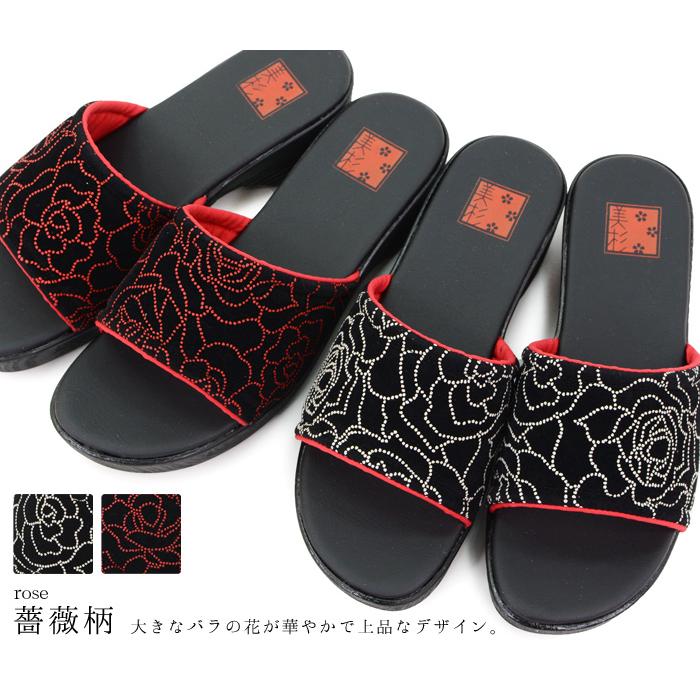 サンダル レディース 日本製 木目調 印伝調 花柄 履きやすい 下駄風