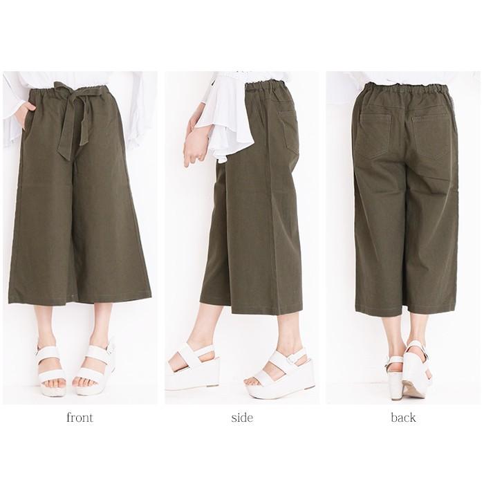 50％OFFクーポン対象 ガウチョ パンツ レディース 総ゴム リボンベルト