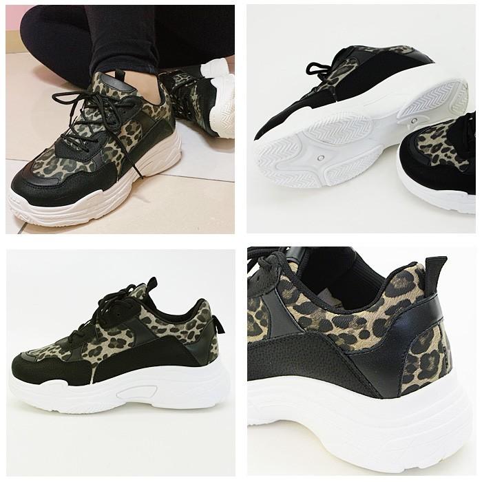 厚底 スニーカー レディース 白 黒 ゴツめ 靴 シューズ 無地 豹柄