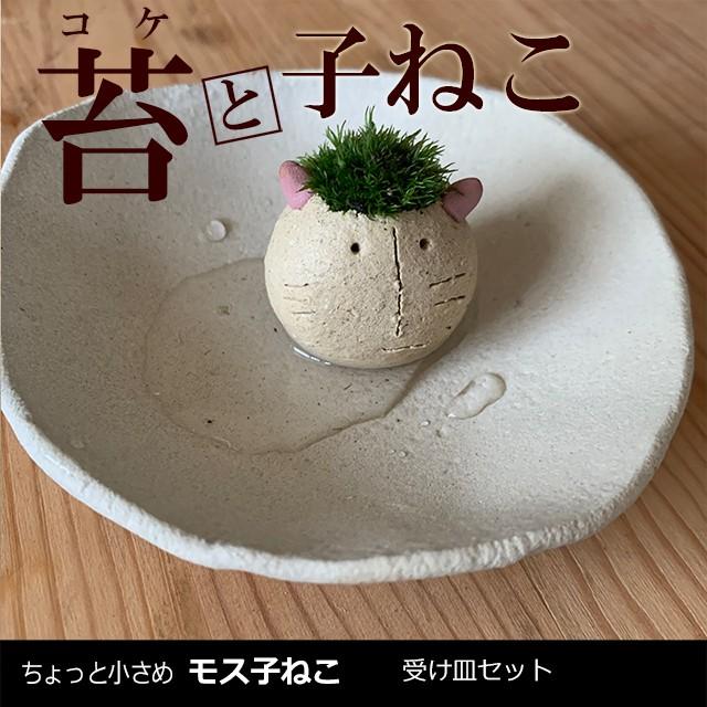 モスモス シリーズ 作家 真山茜 モス子ネコ 1匹 受け皿セット 苔 こけ 