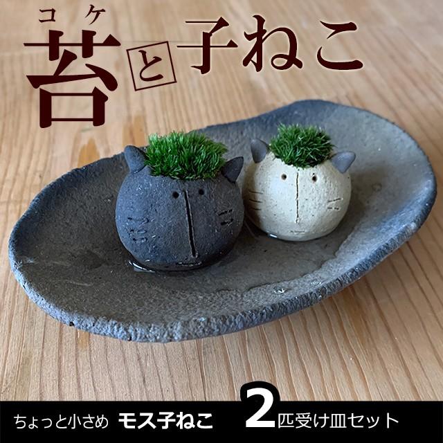 モスモス シリーズ 作家 真山茜 モス子ネコ 2匹 受け皿セット 苔 こけ 