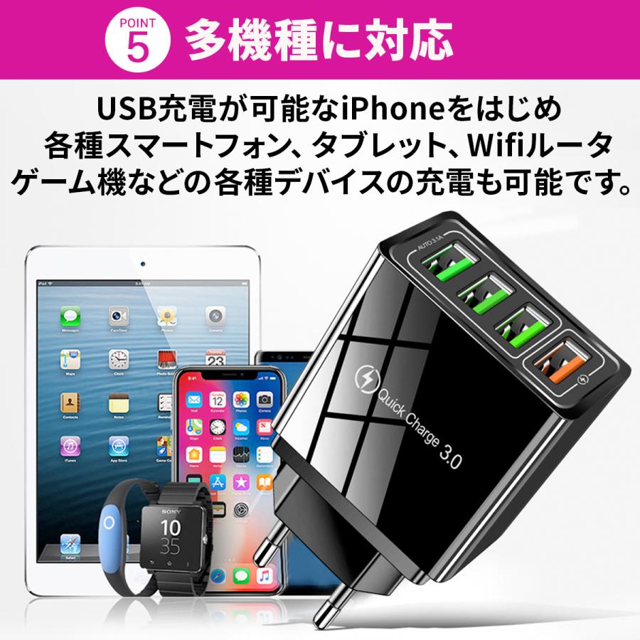 ACアダプター USB充電器 4ポート qc3.0 クイックチャージ3.0 高速充電 PSE認証 iPhone iPad Android｜midumadou｜07