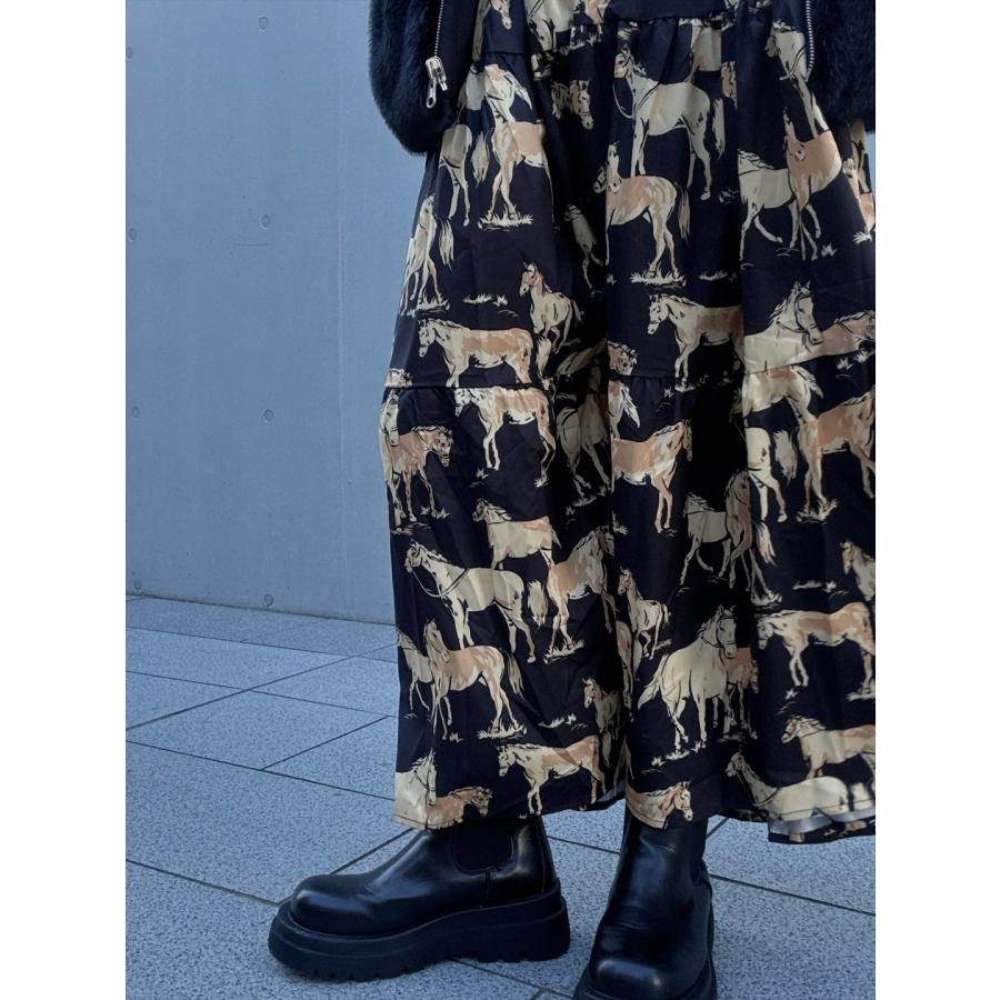 miele grande（ミエーレグランデ） 馬柄 ティアード ワンピース