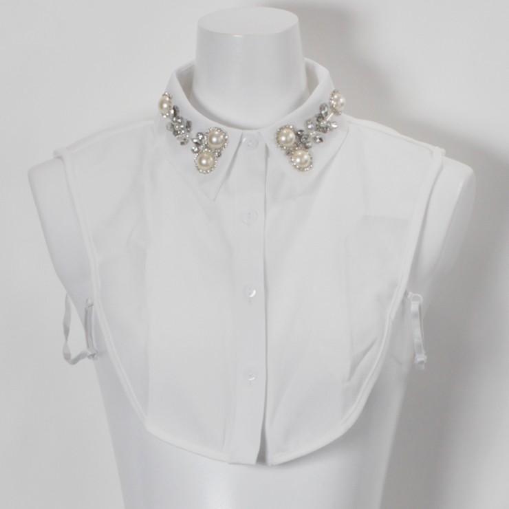 付け襟 つけ襟 パール ビジュー Mix コーデ レディース シャツスタイル 白 おしゃれ スタンドカラー 丸首 Uネック Vネック対応 うのにもお得な