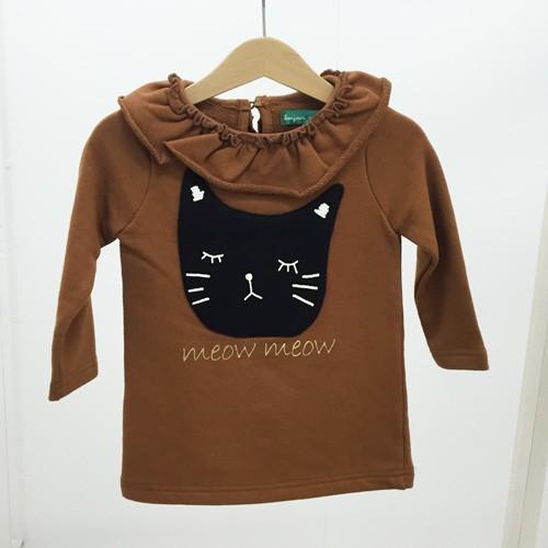 ANNIKA meowチュニック(2カラー) 韓国子供服 長袖 女の子 Tシャツ 