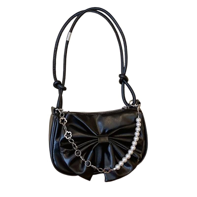 Mies’ M-B0022 リボン付き パールチェーン ショルダーバッグ, PUレザー, 21×22×15cm, クロスボディスリングバッグ ...