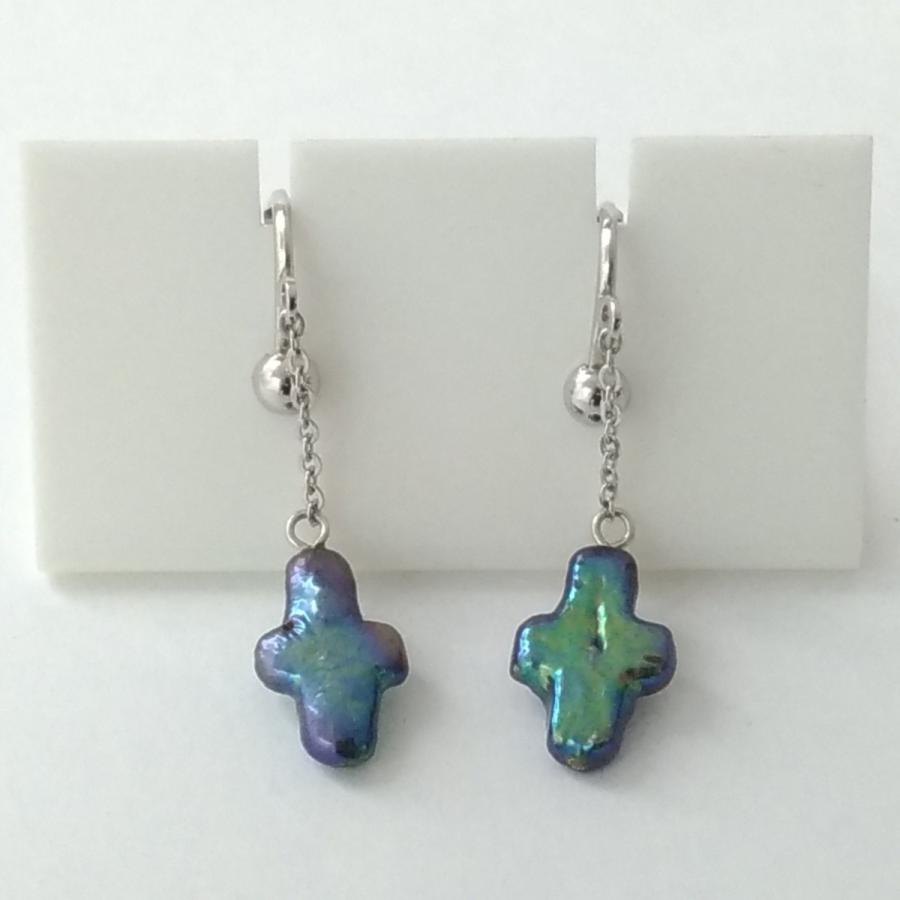 再入荷】十字型パールのイヤリング（ネイビー） 淡水パール 淡水真珠