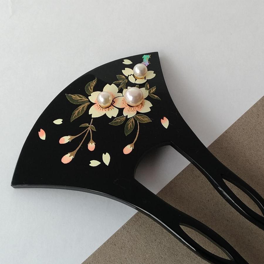 真珠の簪（蒔絵風） パール かんざし 和装小物 髪飾り 本真珠 着物 