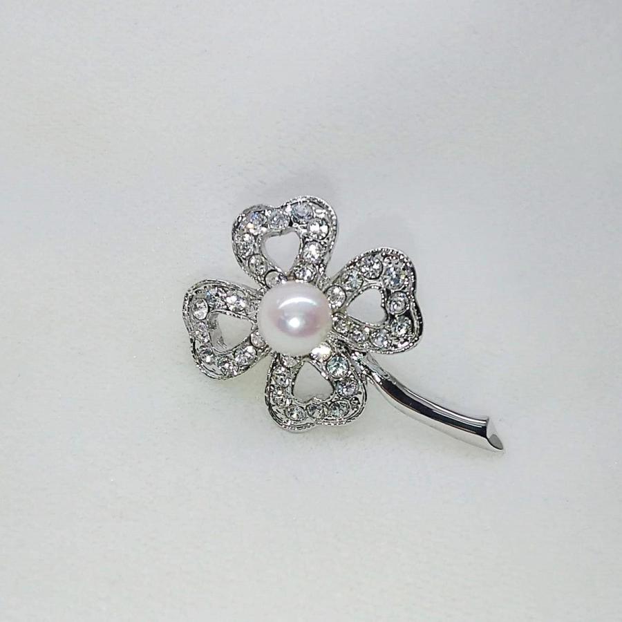 真珠のタック式ピンブローチ（四つ葉） タックピン ラペルピン