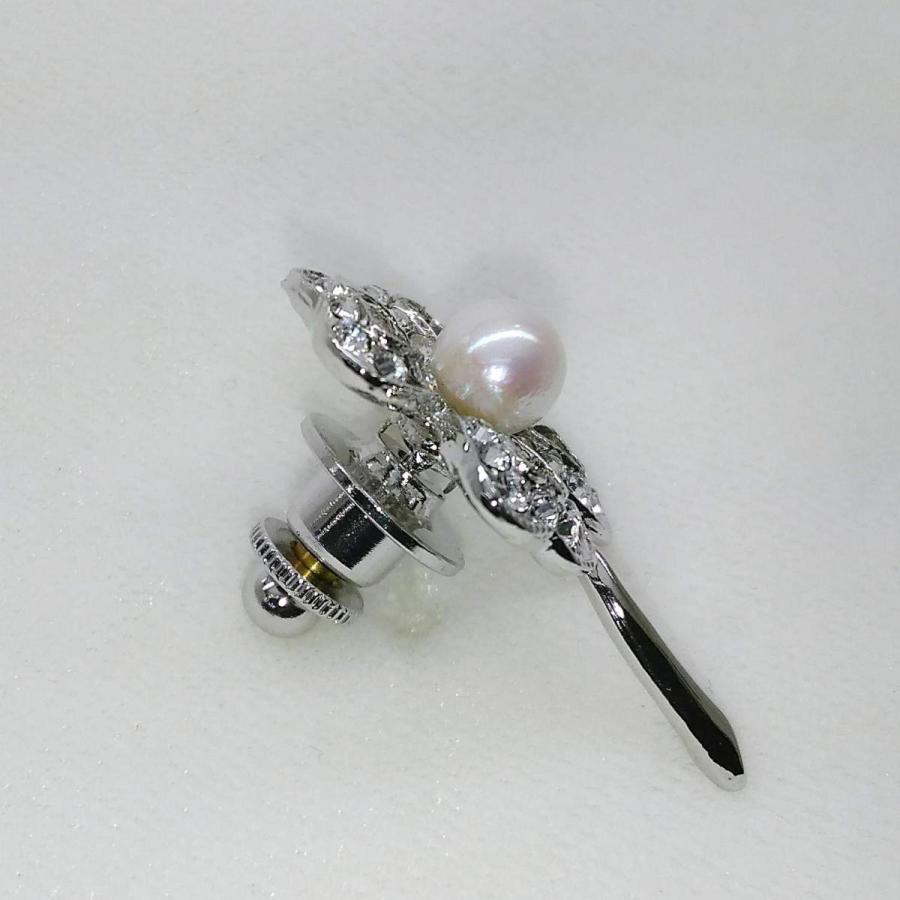 真珠のタック式ピンブローチ（四つ葉） タックピン ラペルピン