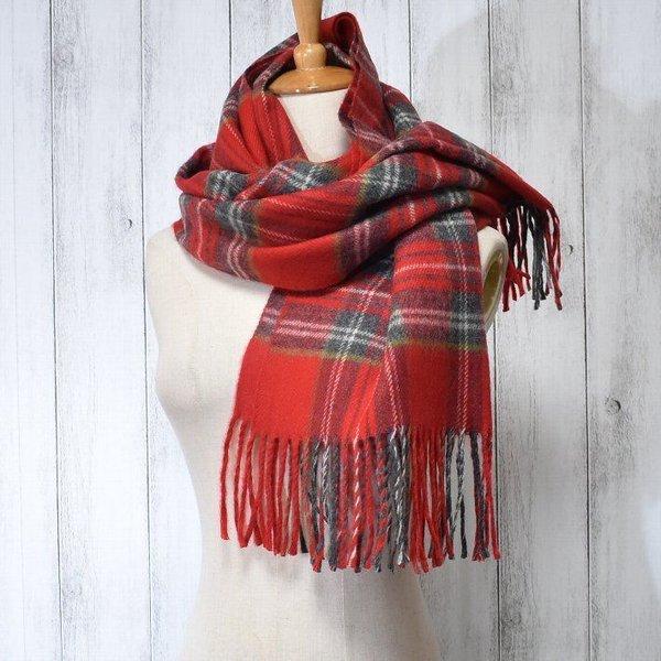 赤いチェック柄 大判マフラー ショール レディース マフラー 赤系