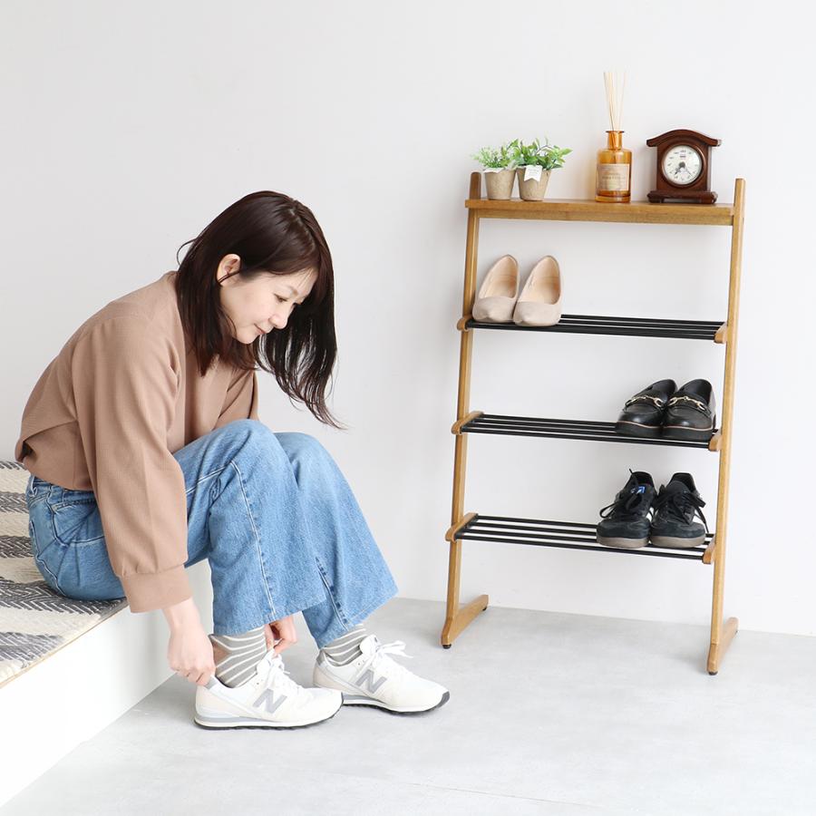 シューズラック 靴収納 玄関 ディスプレイ 天然木 スチール棚 シューズボックス 3837_6